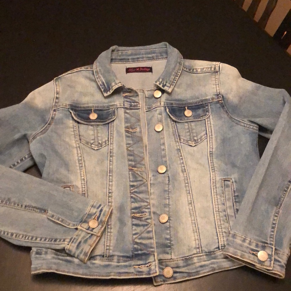 EUC Girls L denim stretch jacket Love Indigo